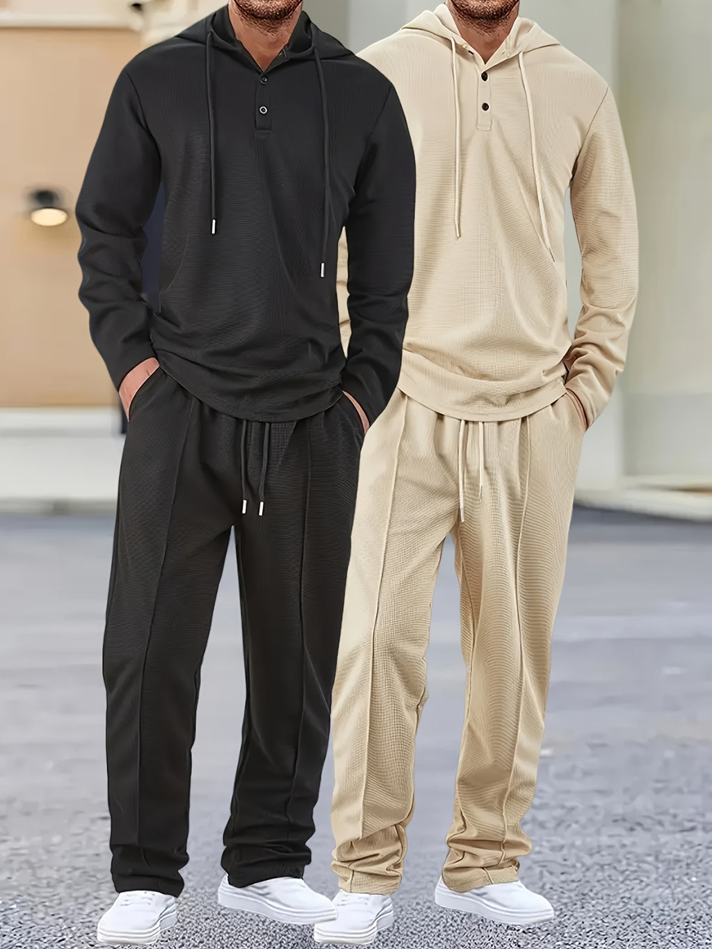 4 pcs - Long-Sleeved Casual Pants Set-- Long-Sleeved Casual Hooded Sweatshirt and Drawstring Pants - Regular Fit - Long-Sleeved Casual Set