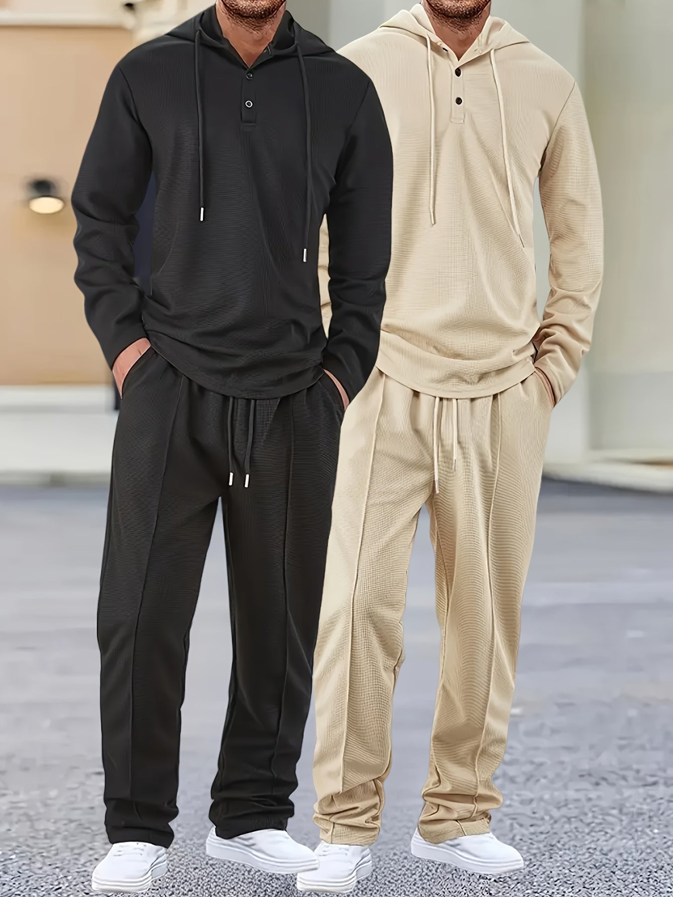 4 pcs - Long-Sleeved Casual Pants Set-- Long-Sleeved Casual Hooded Sweatshirt and Drawstring Pants - Regular Fit - Long-Sleeved Casual Set