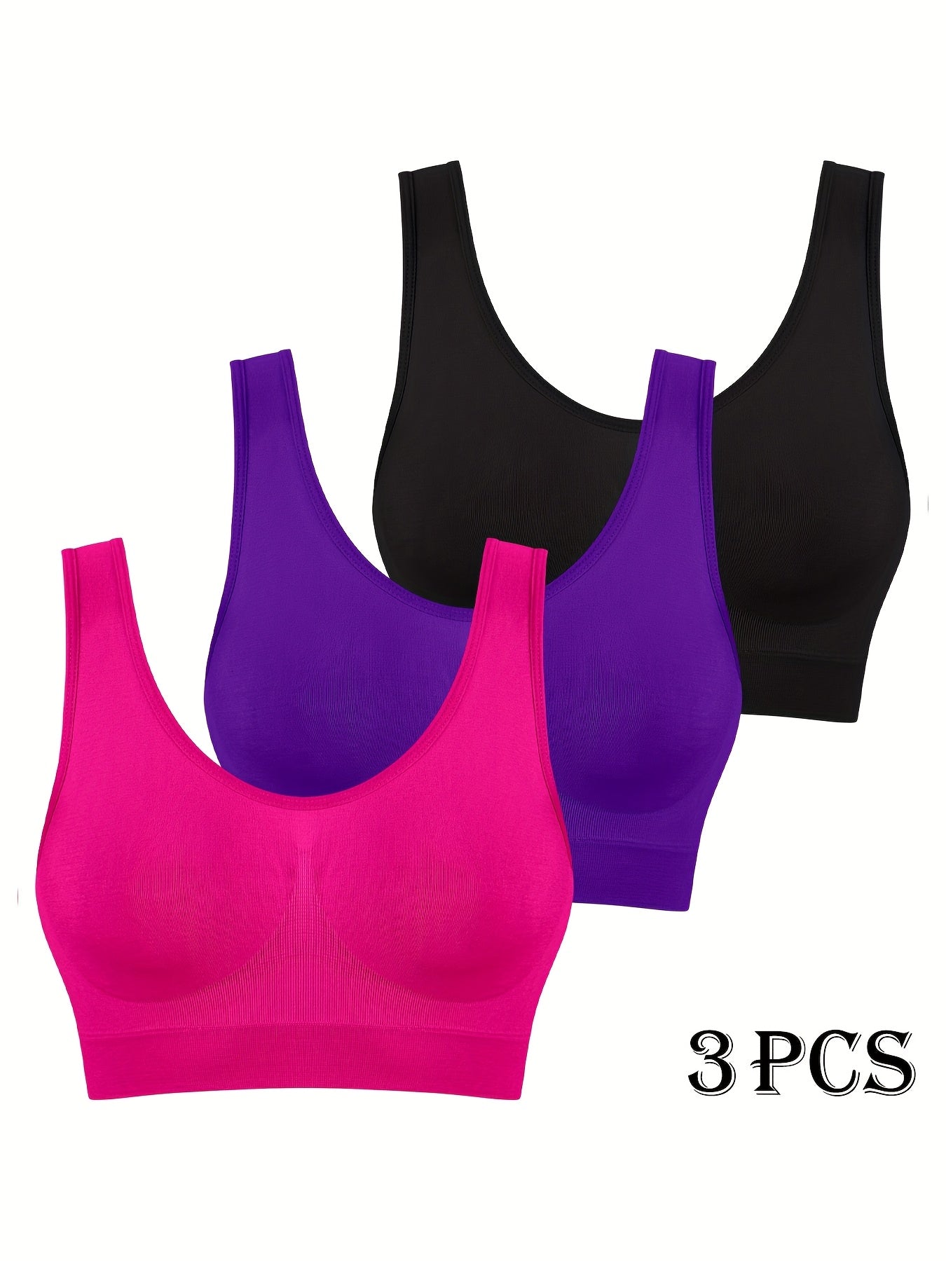 3 pcs - Women's Seamless High-Impact Sports Bras - No Padding Lightweight Breathable Mesh - High Elasticity for Gym, Yoga, Running - Elegant Special Series - Highelasticity Fabric