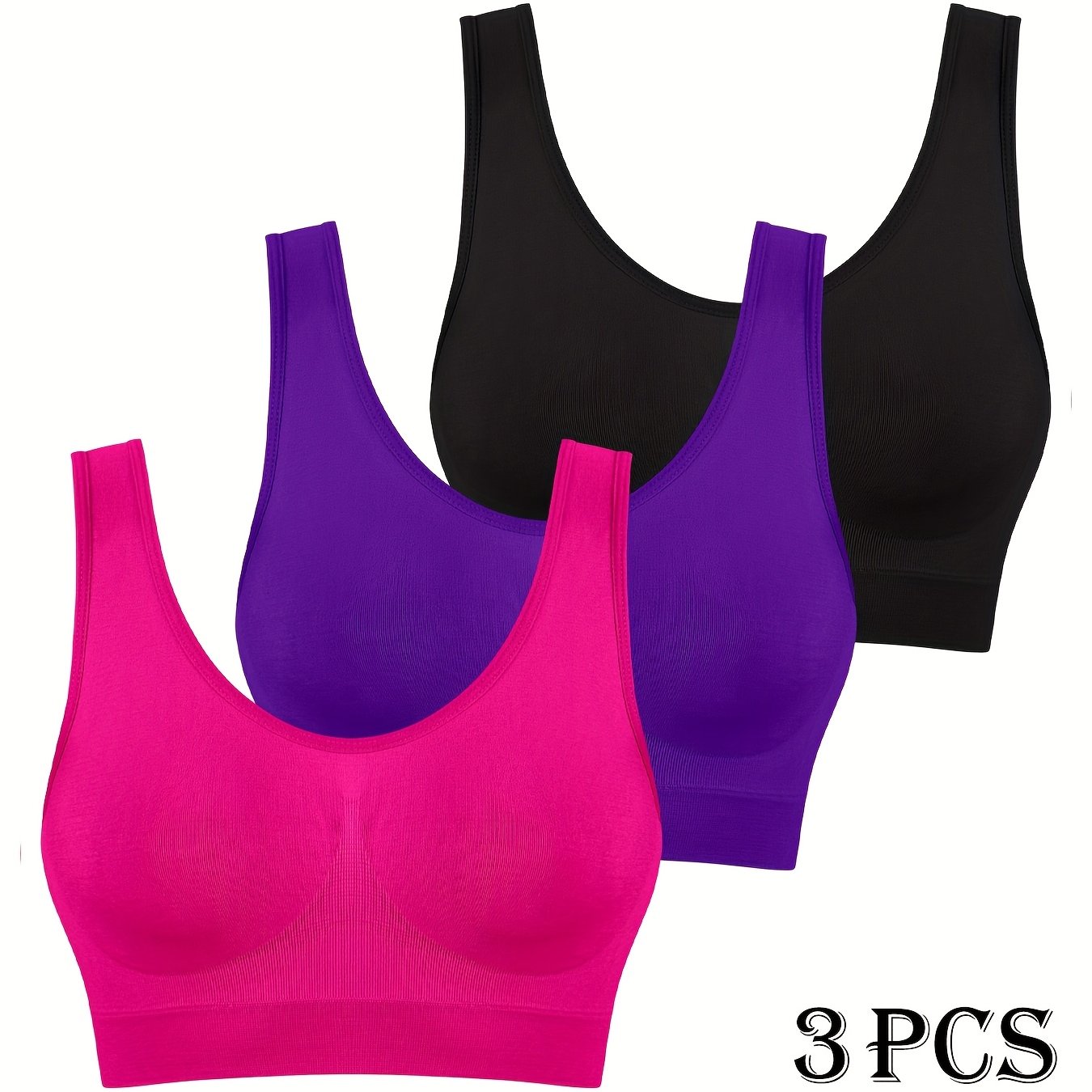 3 pcs - Women's Seamless High-Impact Sports Bras - No Padding Lightweight Breathable Mesh - High Elasticity for Gym, Yoga, Running - Elegant Special Series - Highelasticity Fabric
