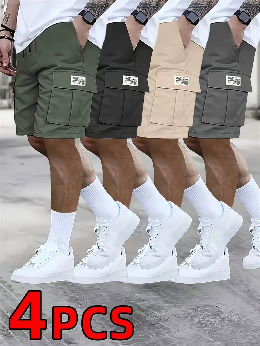 4 pairs - Men's shorts, casual loose shorts, perfect choice, large pocket workwear shorts, summer workwear shorts