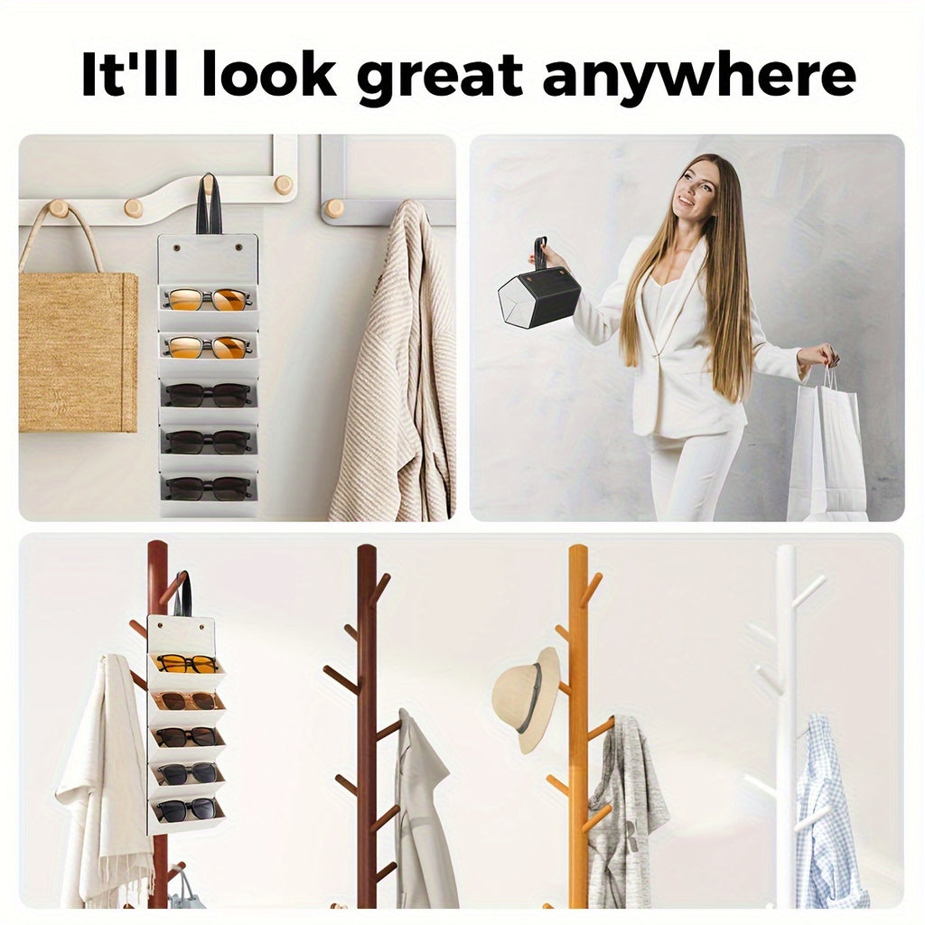 5-compartment Fashion Glasses Organizer Case - Portable Eyewear Storage Box - Scratch-Resistant Soft Lining &amp; Sleek White & Black Design - Compact Style, Durable Construction, for Fashion Glass Lovers