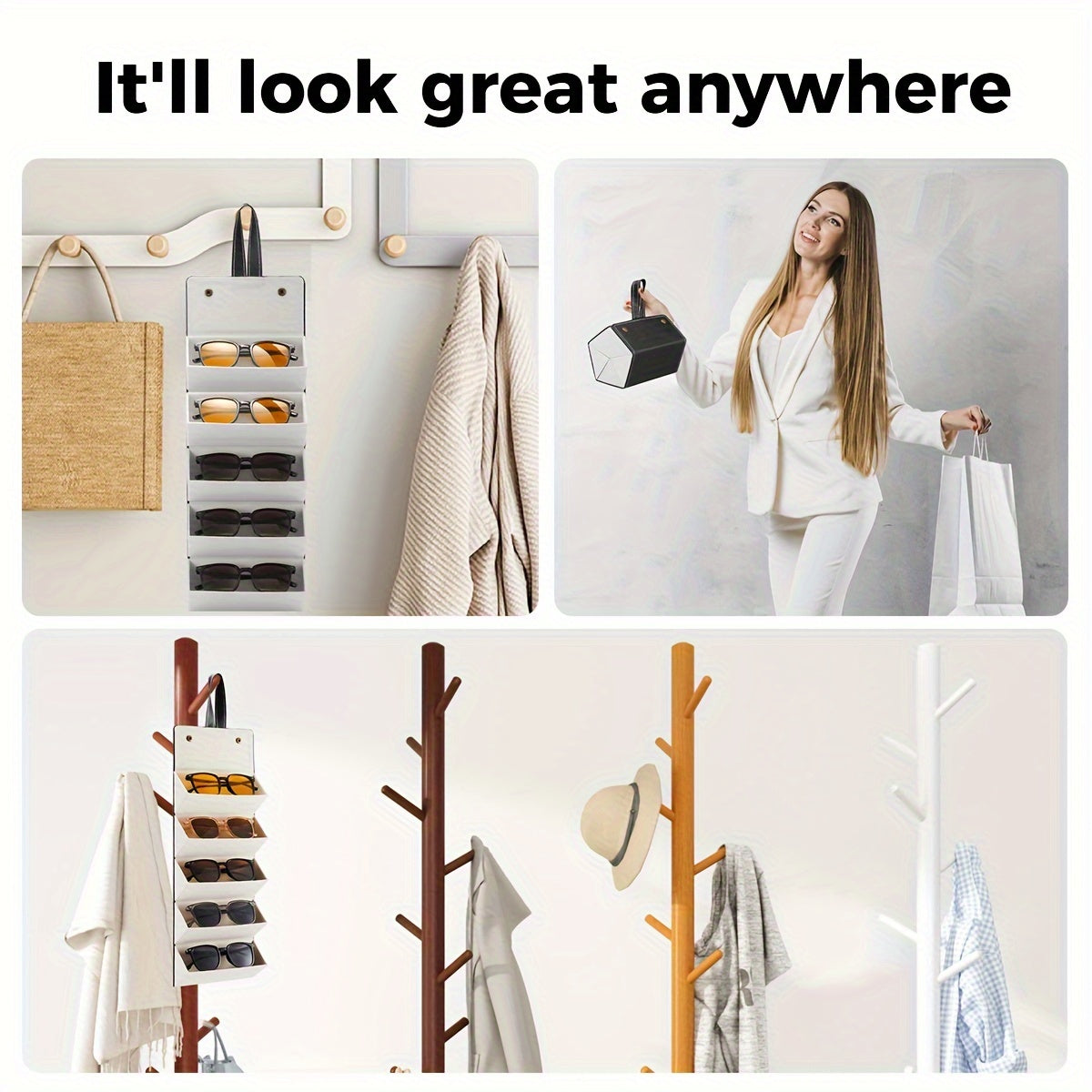 5-compartment Fashion Glasses Organizer Case - Portable Eyewear Storage Box - Scratch-Resistant Soft Lining &amp; Sleek White & Black Design - Compact Style, Durable Construction, for Fashion Glass Lovers