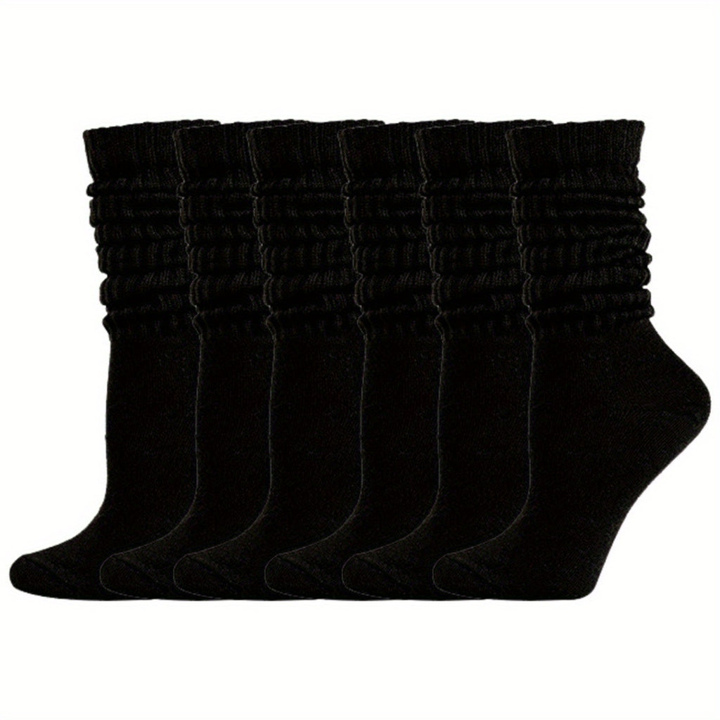 3 Pairs - Warm Winter Socks - Unisex Breathable Mid Calf Socks - Solid Color Stacked Long Socks