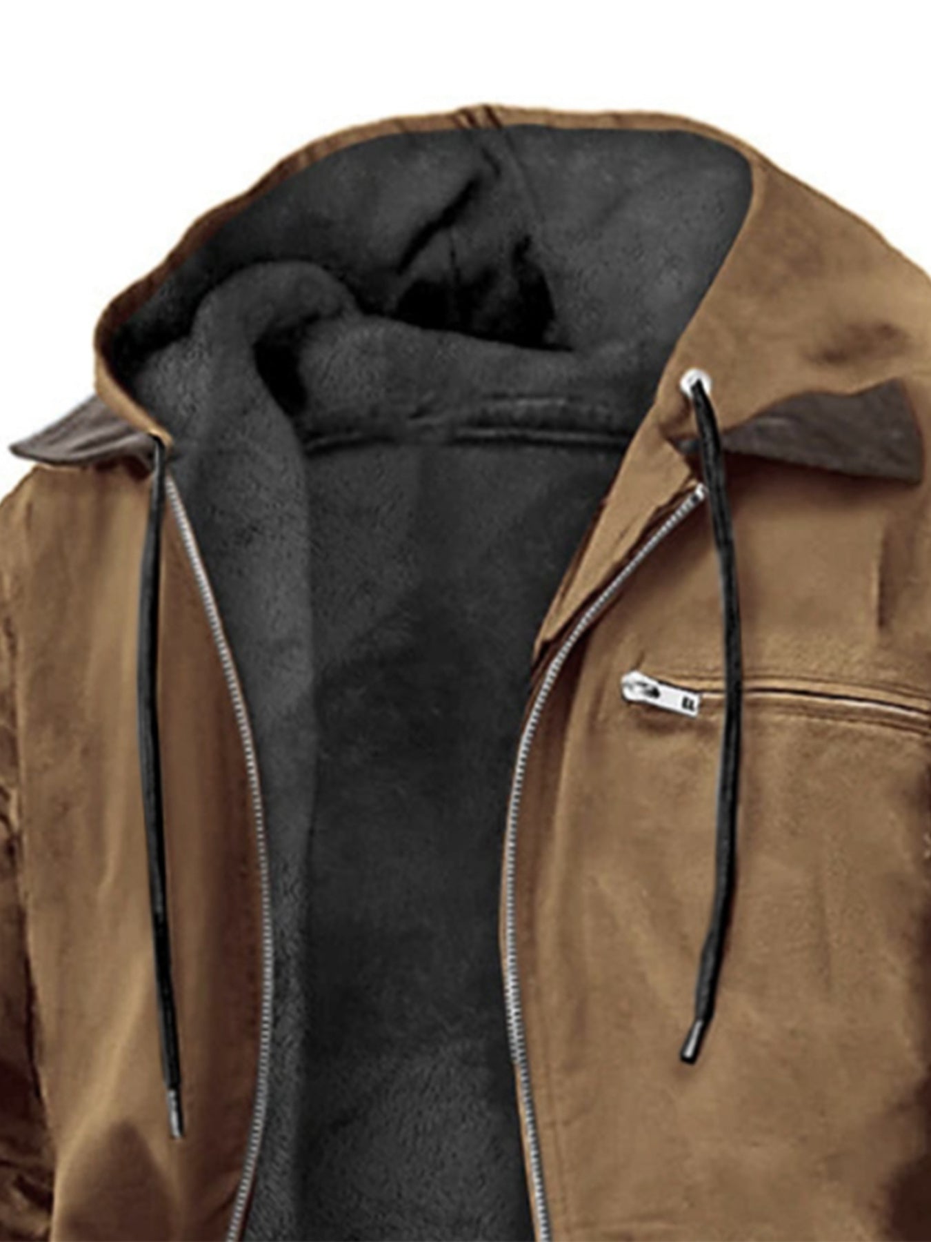 Men's Vintage Oversized Hooded Fleece-Lined Jacket - 350gsm Heavyweight 65% Polyester/35% Fleece Blend, Full-Zip Front Closure, Full-Zip Hooded Coat with Full-Zip Closure, Machine Washable Winter Jacket For Cold Weather - Ide