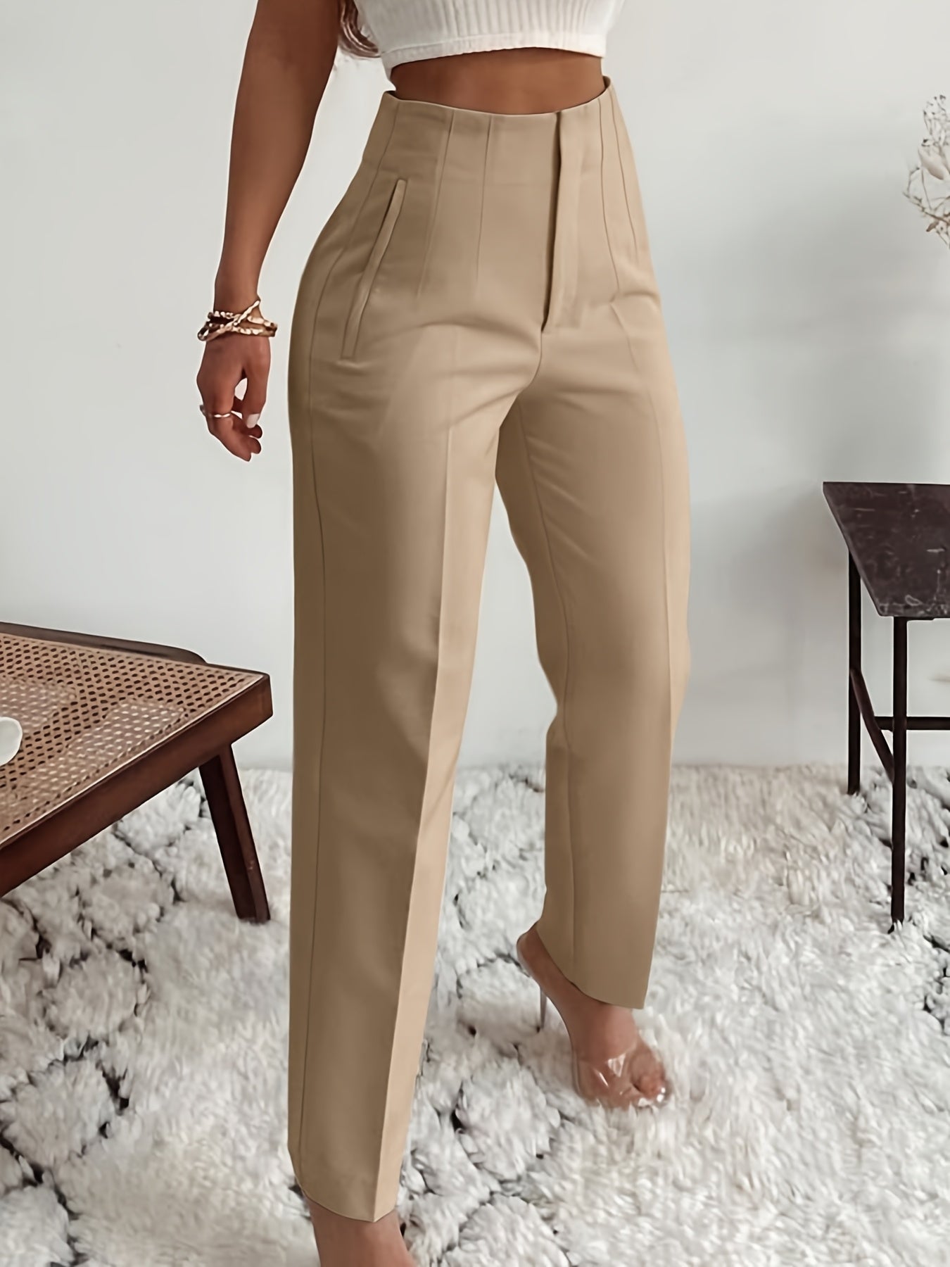 Women's High-Waisted Slim-Fit Office Pencil Pants - Trousers for Professional Workwear Formal Attire - Office Pants, Business Casual, Sophisticated Look
