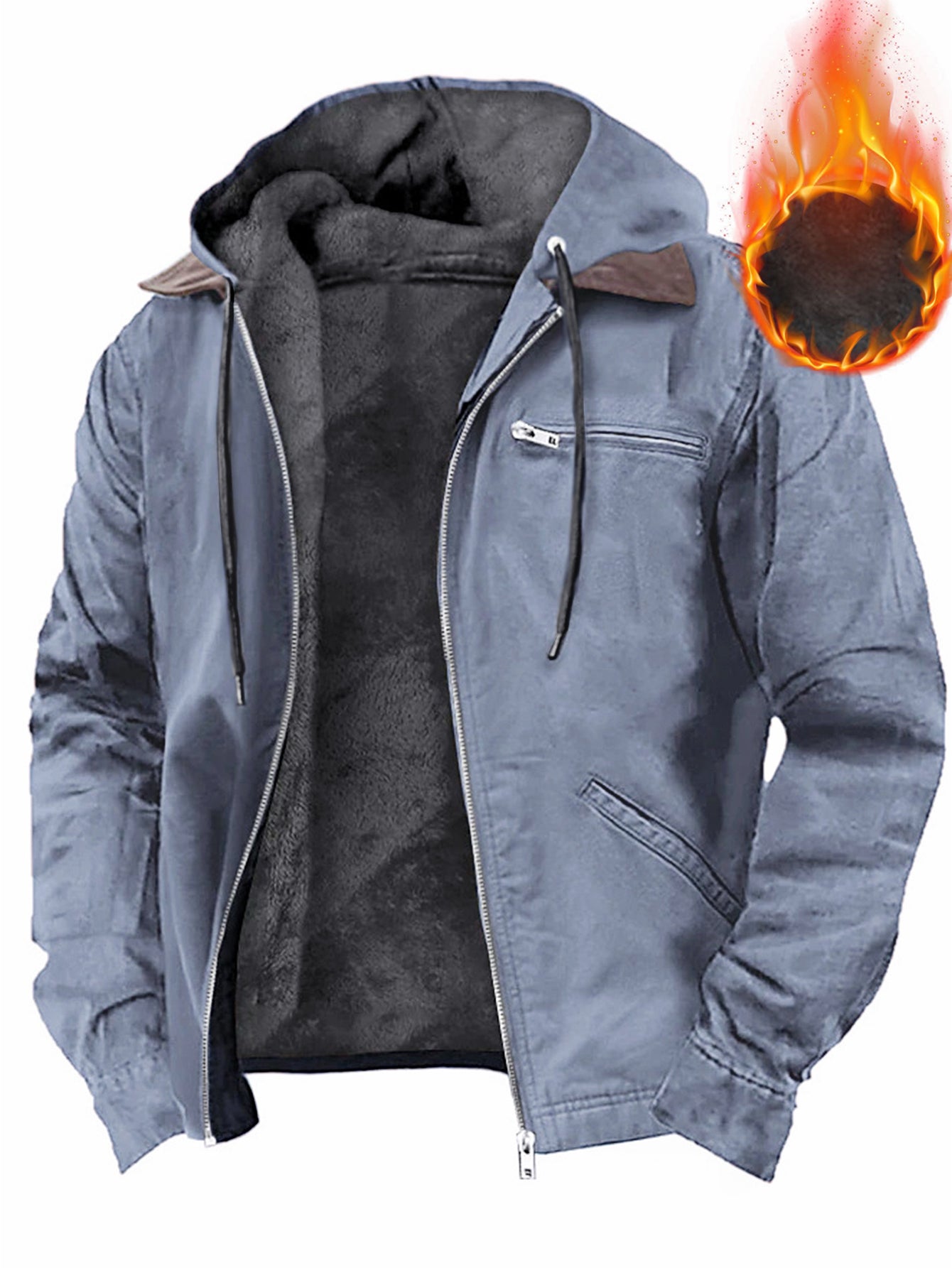 Men's Vintage Oversized Hooded Fleece-Lined Jacket - 350gsm Heavyweight 65% Polyester/35% Fleece Blend, Full-Zip Front Closure, Full-Zip Hooded Coat with Full-Zip Closure, Machine Washable Winter Jacket For Cold Weather - Ide