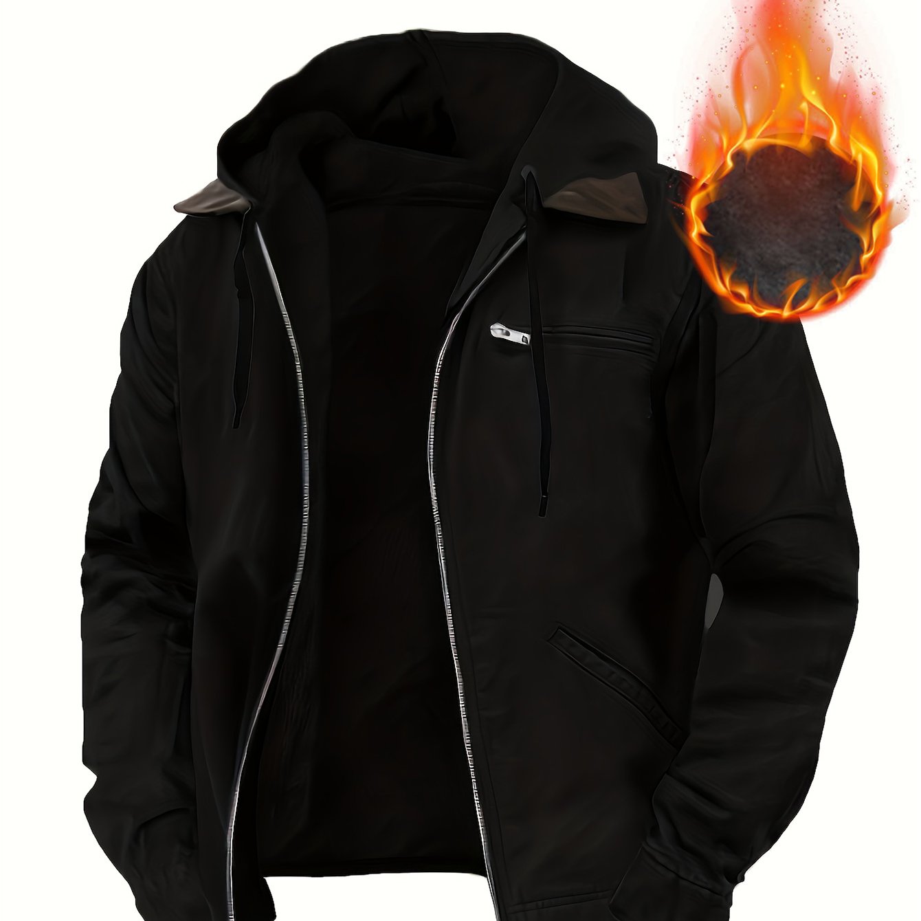 Men's Vintage Oversized Hooded Fleece-Lined Jacket - 350gsm Heavyweight 65% Polyester/35% Fleece Blend, Full-Zip Front Closure, Full-Zip Hooded Coat with Full-Zip Closure, Machine Washable Winter Jacket For Cold Weather - Ide