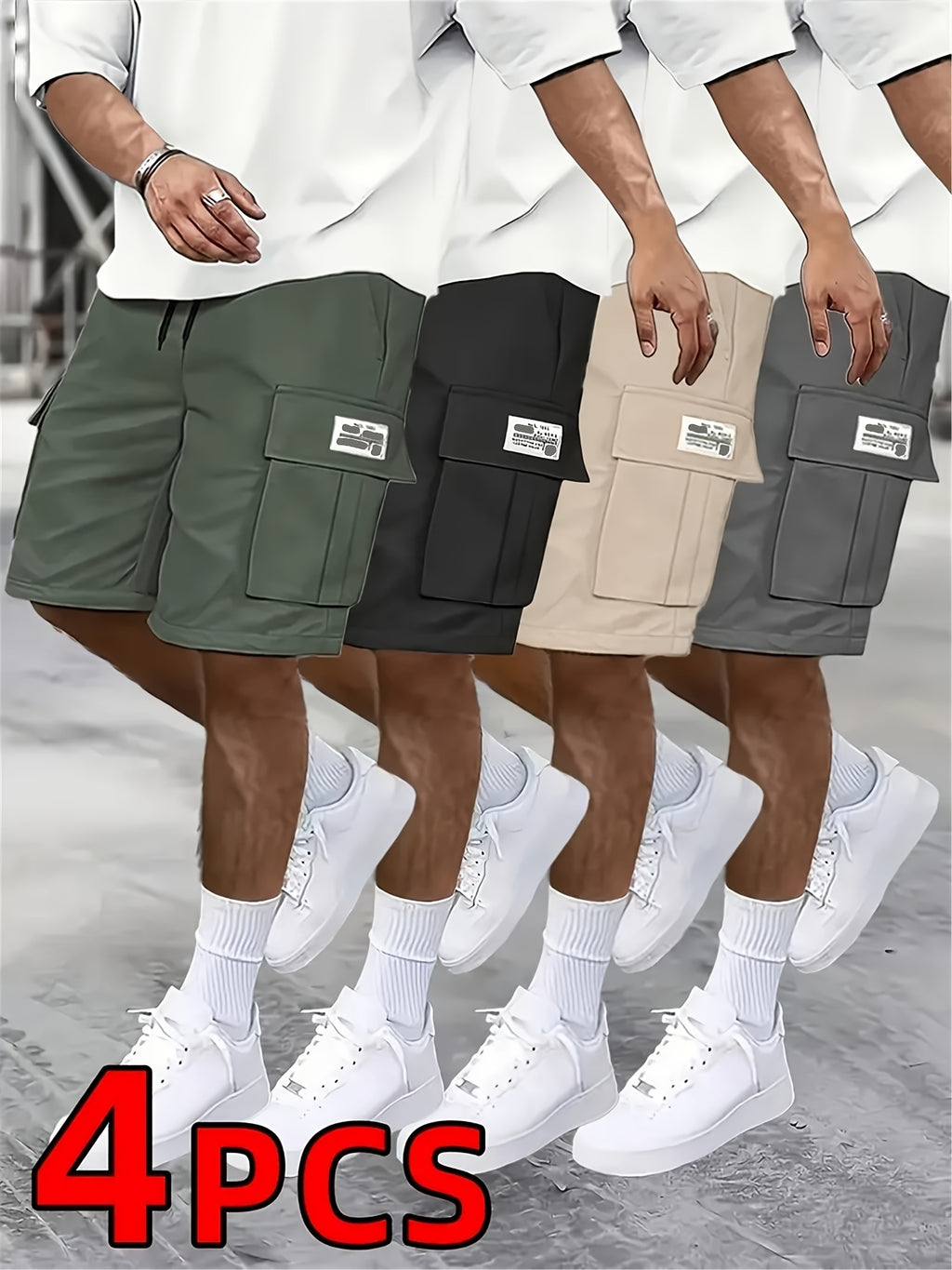 4 pairs - Men's shorts, casual loose shorts, perfect choice, large pocket workwear shorts, summer workwear shorts