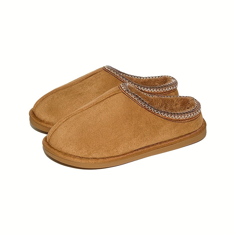 Plush Furry House Shoes with TPR Sole - Slip-On Thick Casual Footwear