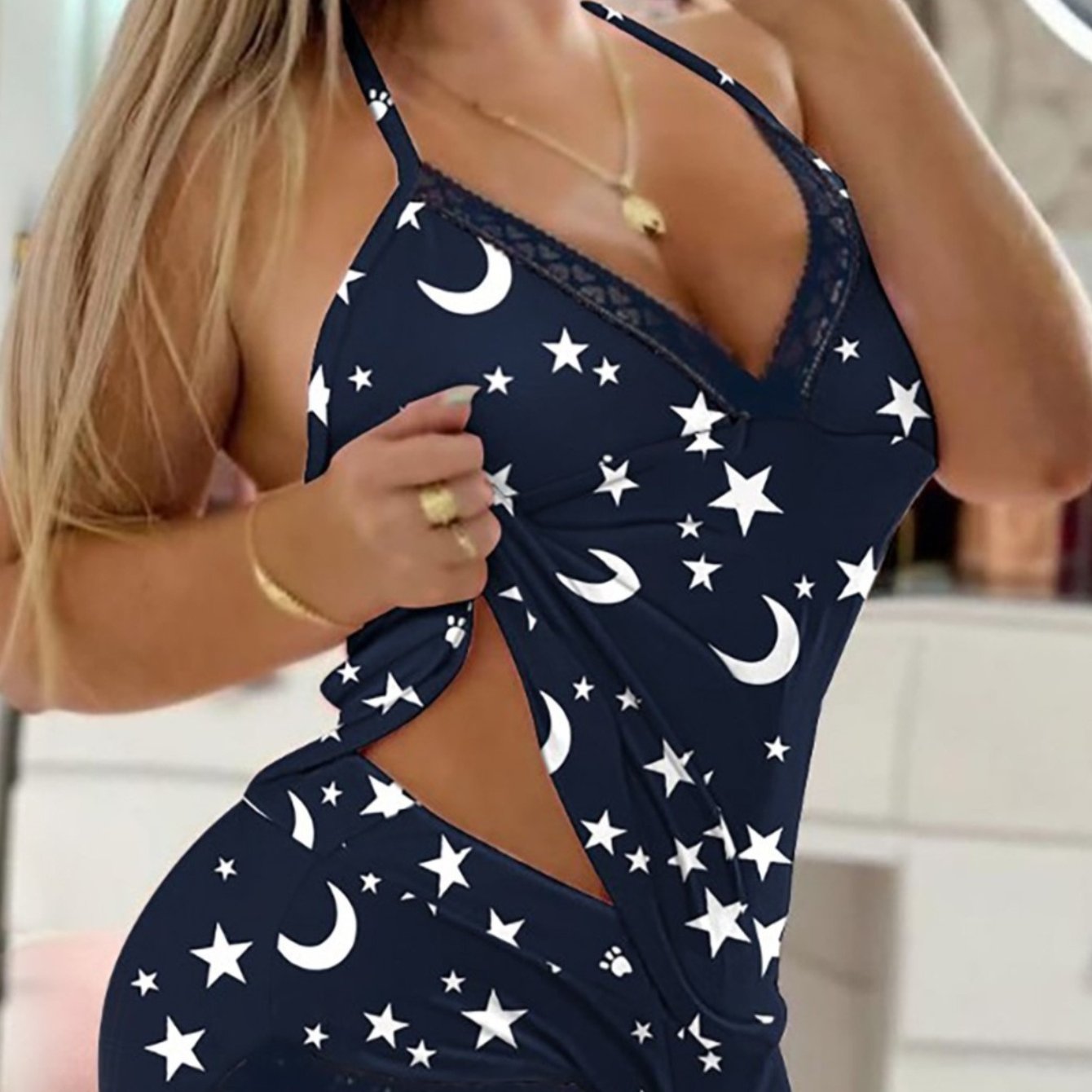 Women's Lace Trim Sleeveless Pajamas