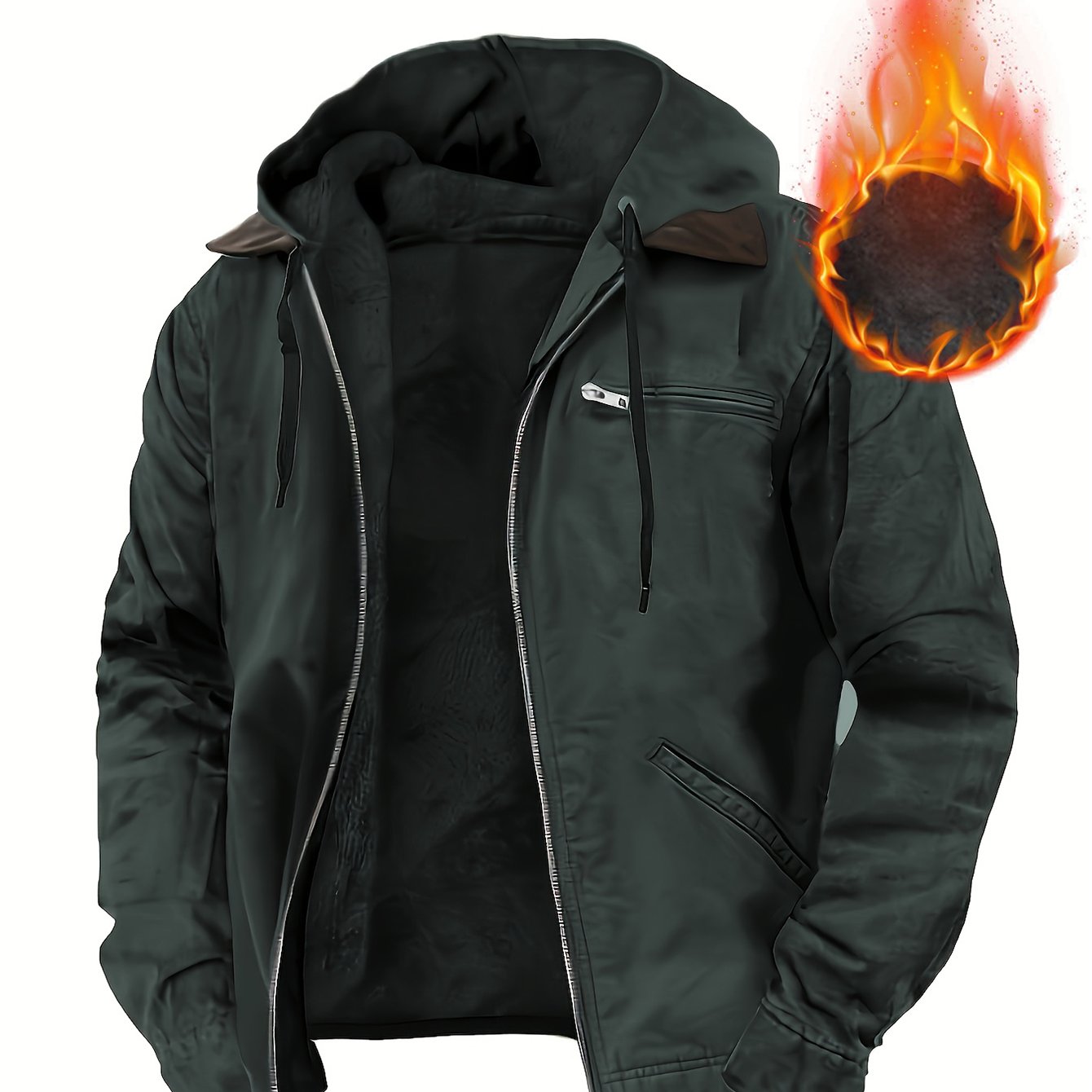 Men's Vintage Oversized Hooded Fleece-Lined Jacket - 350gsm Heavyweight 65% Polyester/35% Fleece Blend, Full-Zip Front Closure, Full-Zip Hooded Coat with Full-Zip Closure, Machine Washable Winter Jacket For Cold Weather - Ide