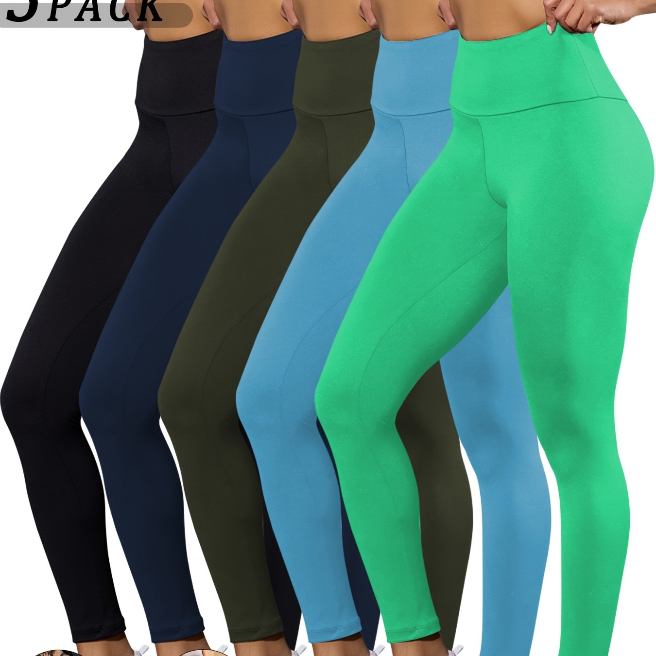 5 pairs - Super Soft Leggings for Women - High Waisted Tummy Control - No See Through Workout, Yoga, Running, Pants Leggings