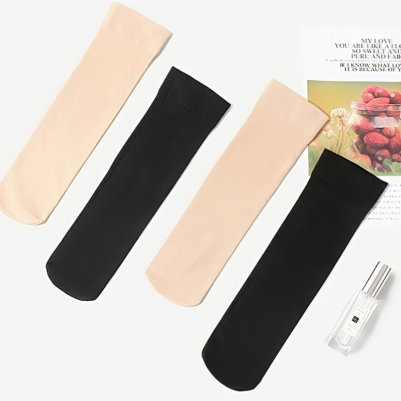 4/6/8 Pairs - Women's Thickened Warm Socks - Soft, Breathable, All-Season Mid-Calf Socks in Solid Color - Comfortable Elastic Design for Casual and Formal Wear - Elegant Skin-Friendly Material