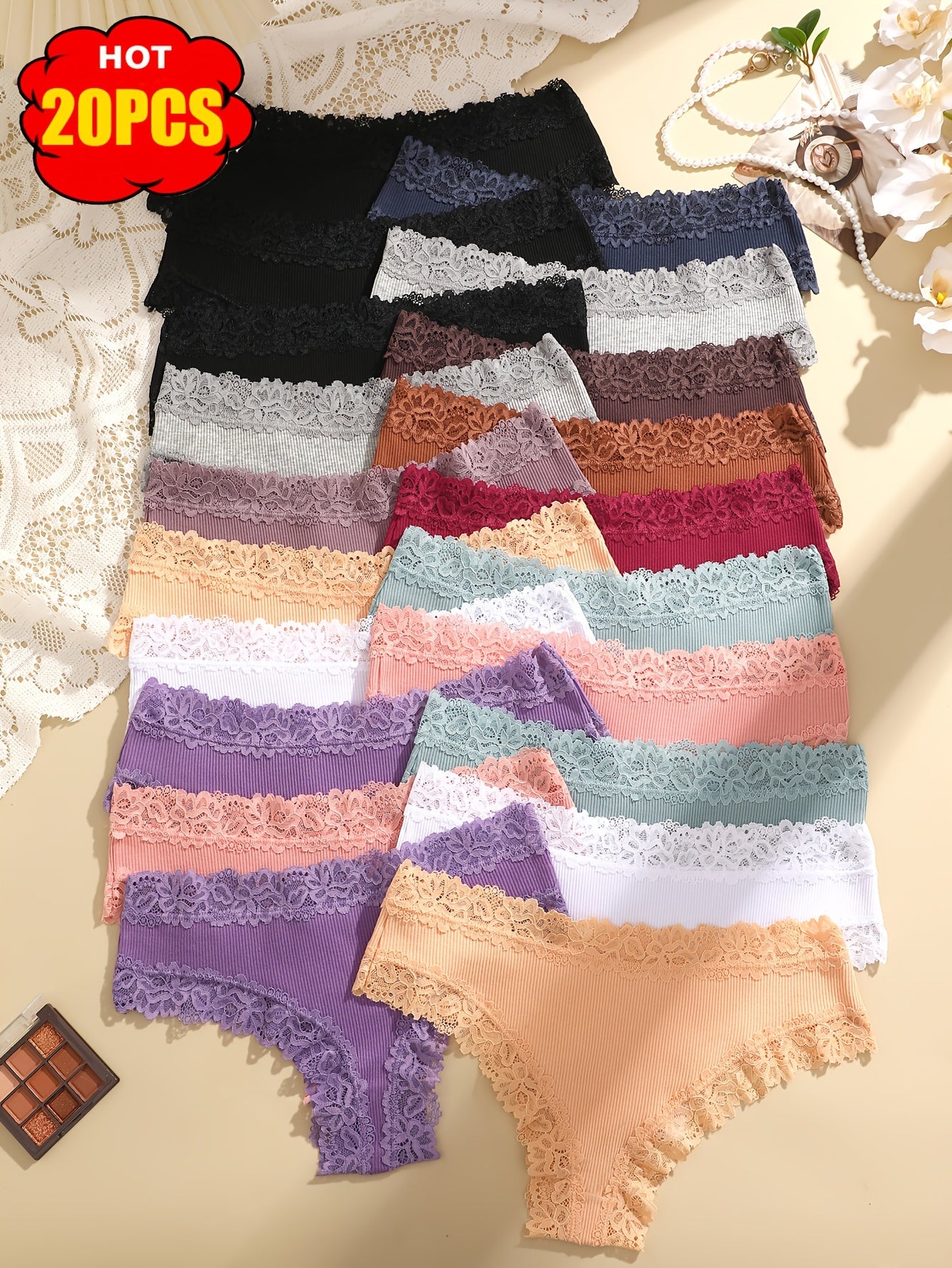 20 pairs - Set of Lace Cotton Underwear - Comfortable - Elegant - Fashionable - Soft and Skin Friendly Underwear - Suitable for Daily Commuting - Women's Underwear