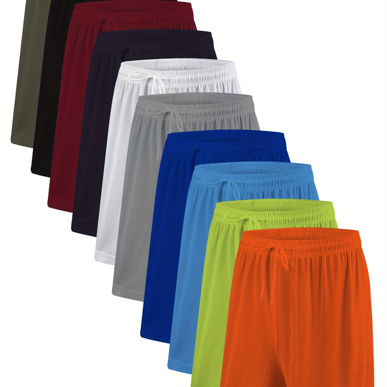 10 pairs - Men's Quick-Dry Athletic Shorts - Gym, Running, Training - All-Season Workout &amp; Casual Pants - Multi-Color Set (Green, Black, Red, White, Blue, Grey, Navy, Orange, Lime,) - Soft Breathable Fabric for Sports, Everyday