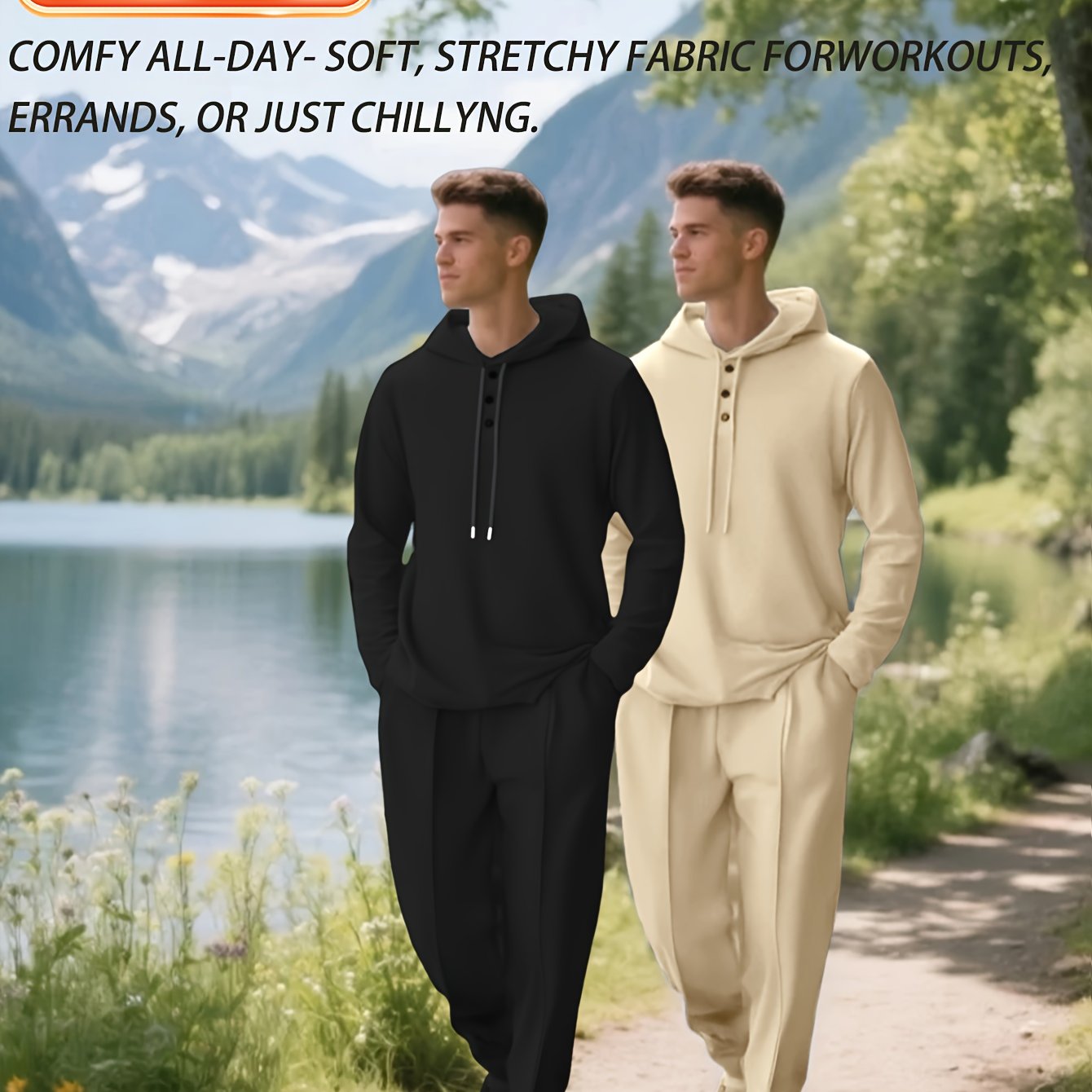 4 pcs - Long-Sleeved Casual Pants Set-- Long-Sleeved Casual Hooded Sweatshirt and Drawstring Pants - Regular Fit - Long-Sleeved Casual Set