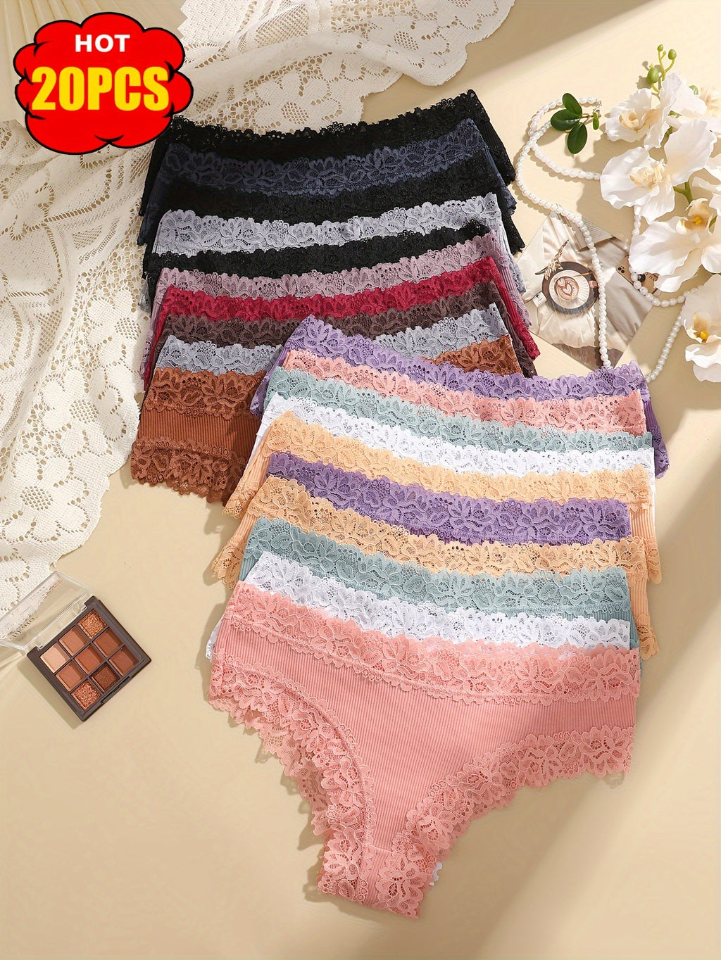 20 pairs - Set of Lace Cotton Underwear - Comfortable - Elegant - Fashionable - Soft and Skin Friendly Underwear - Suitable for Daily Commuting - Women's Underwear