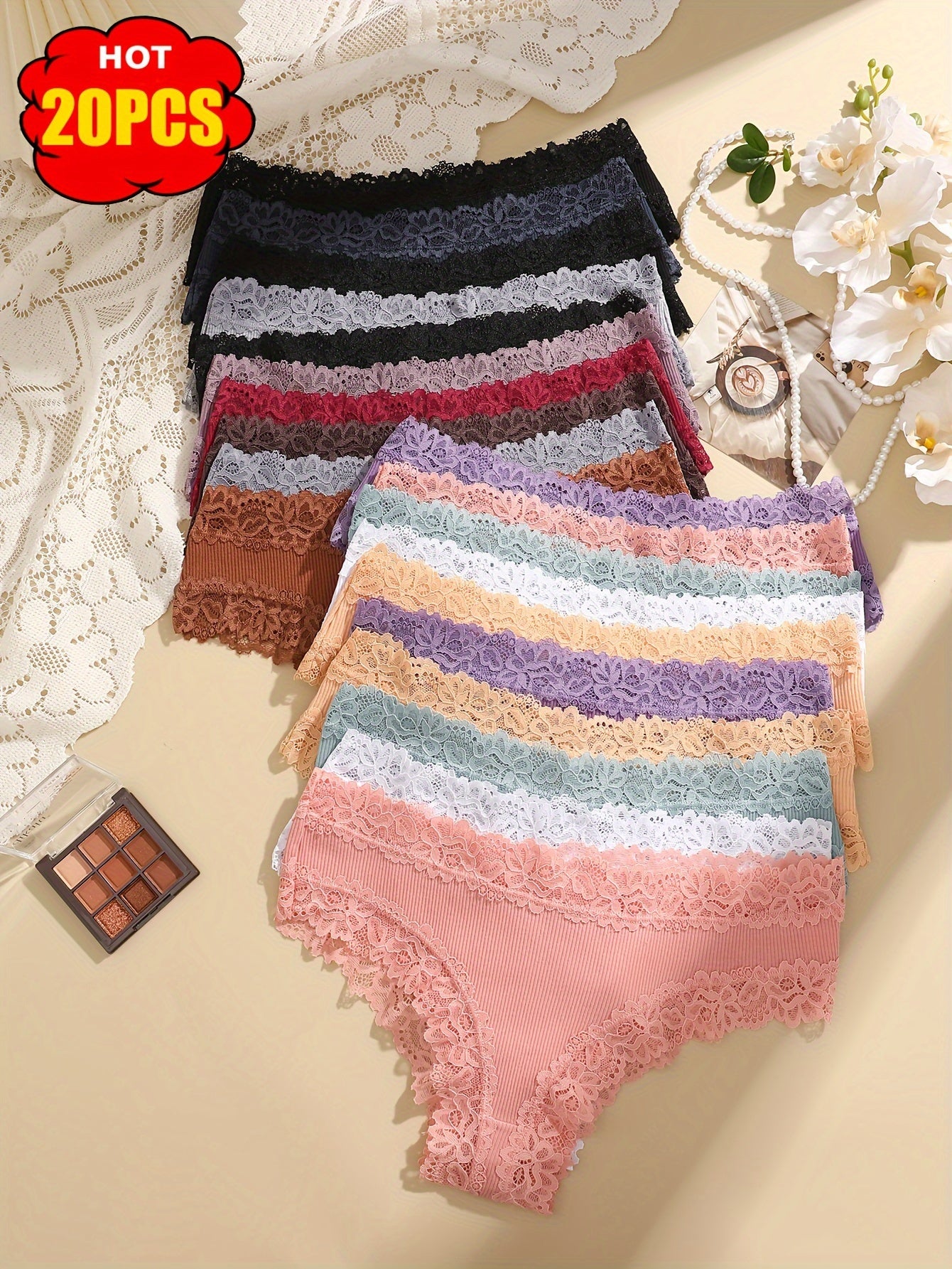 20 pairs - Set of Lace Cotton Underwear - Comfortable - Elegant - Fashionable - Soft and Skin Friendly Underwear - Suitable for Daily Commuting - Women's Underwear