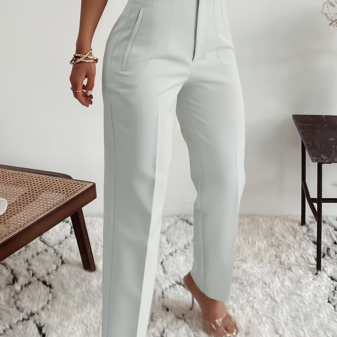 Women's High-Waisted Slim-Fit Office Pencil Pants - Trousers for Professional Workwear Formal Attire - Office Pants, Business Casual, Sophisticated Look