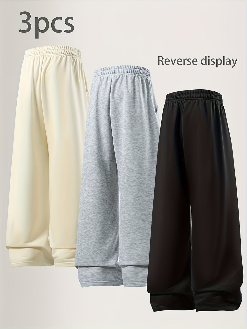 3 pairs - Women's Long Pants Soft Joggers - Loose Fit, Elastic Waist With Drawstring, Two Side Pockets