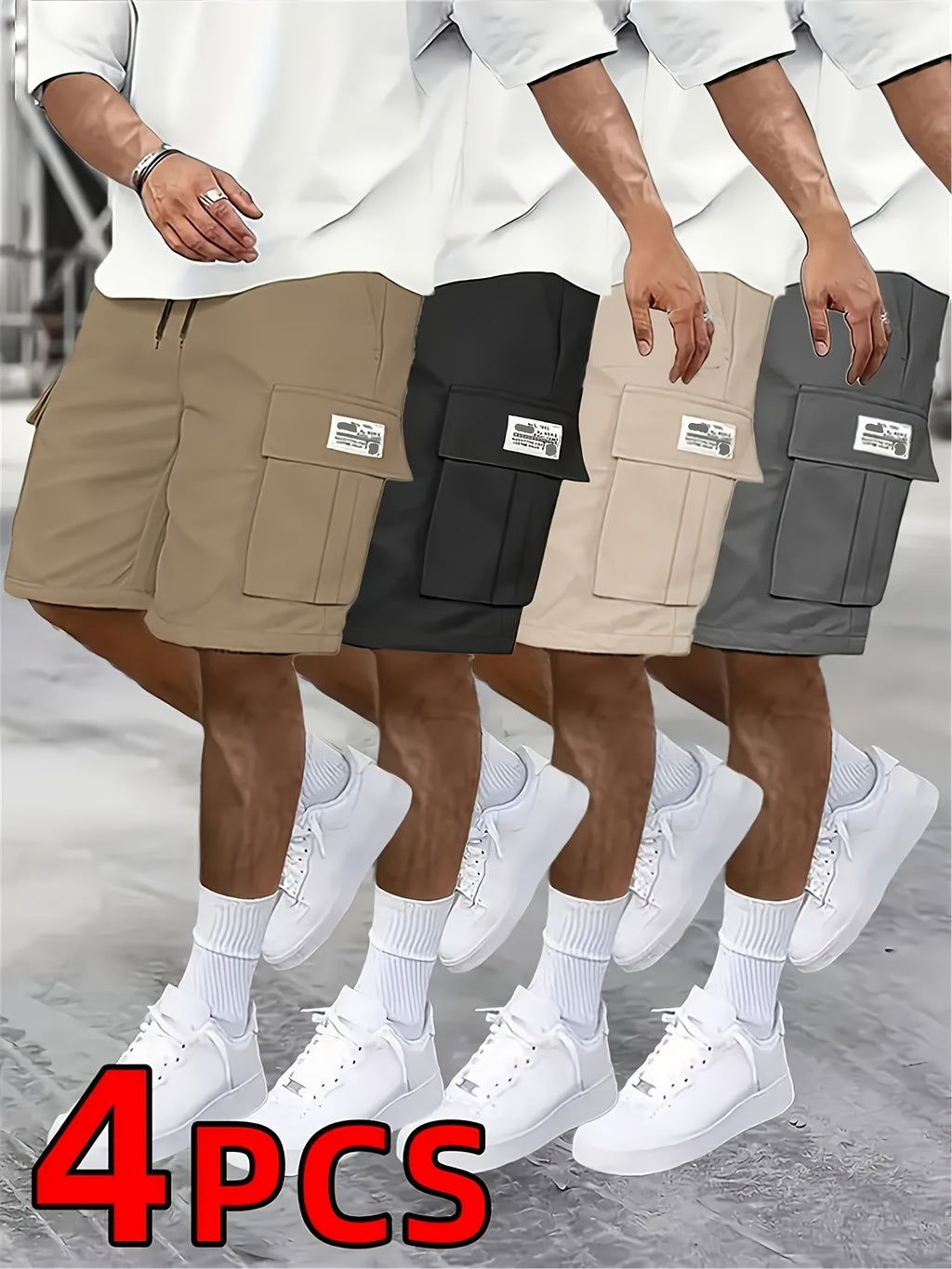 4 pairs - Men's shorts, casual loose shorts, perfect choice, large pocket workwear shorts, summer workwear shorts