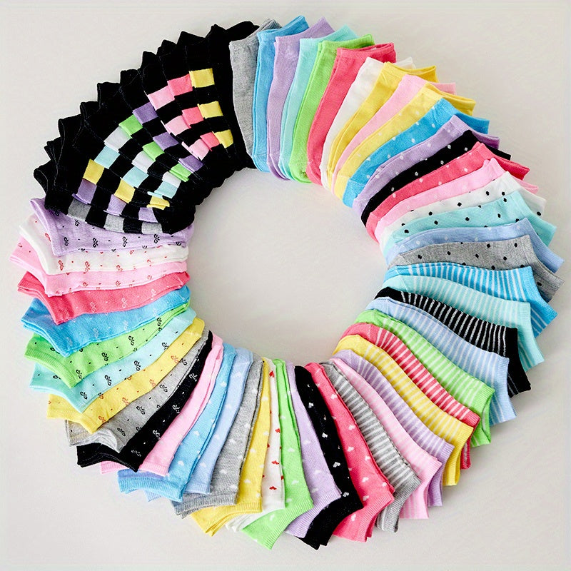 20 Pairs - Women's Heart Pattern Ankle Socks - Soft Breathable, Assorted Geometric &amp; Polka Dot Designs, Assorted Colors, Playful Sock Designs - Comfortable Sock Material
