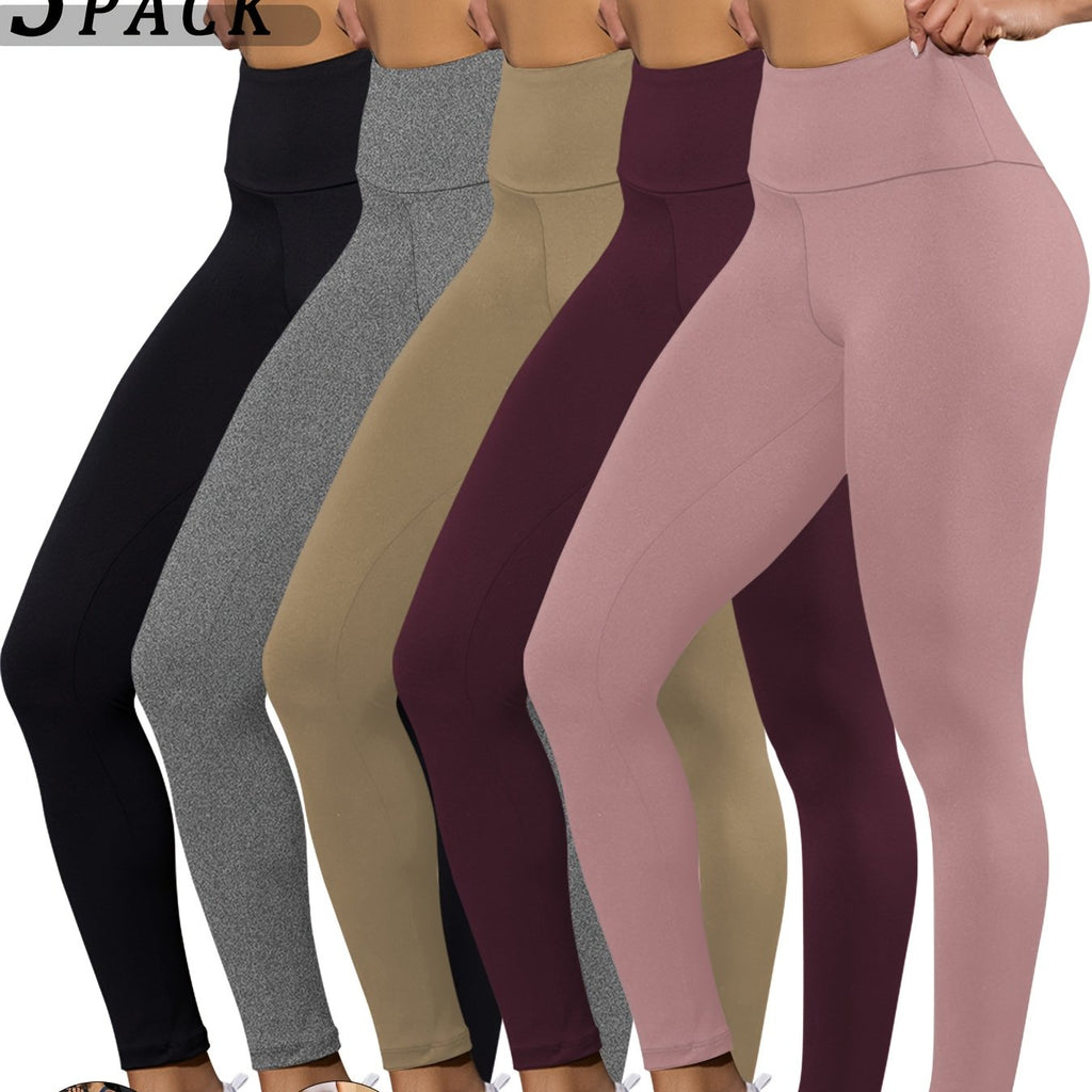 5 pairs - Super Soft Leggings for Women - High Waisted Tummy Control - No See Through Workout, Yoga, Running, Pants Leggings
