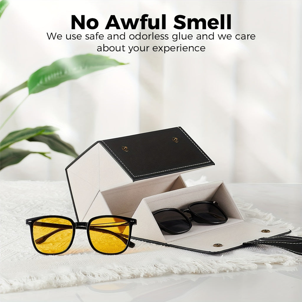 5-compartment Fashion Glasses Organizer Case - Portable Eyewear Storage Box - Scratch-Resistant Soft Lining &amp; Sleek White & Black Design - Compact Style, Durable Construction, for Fashion Glass Lovers