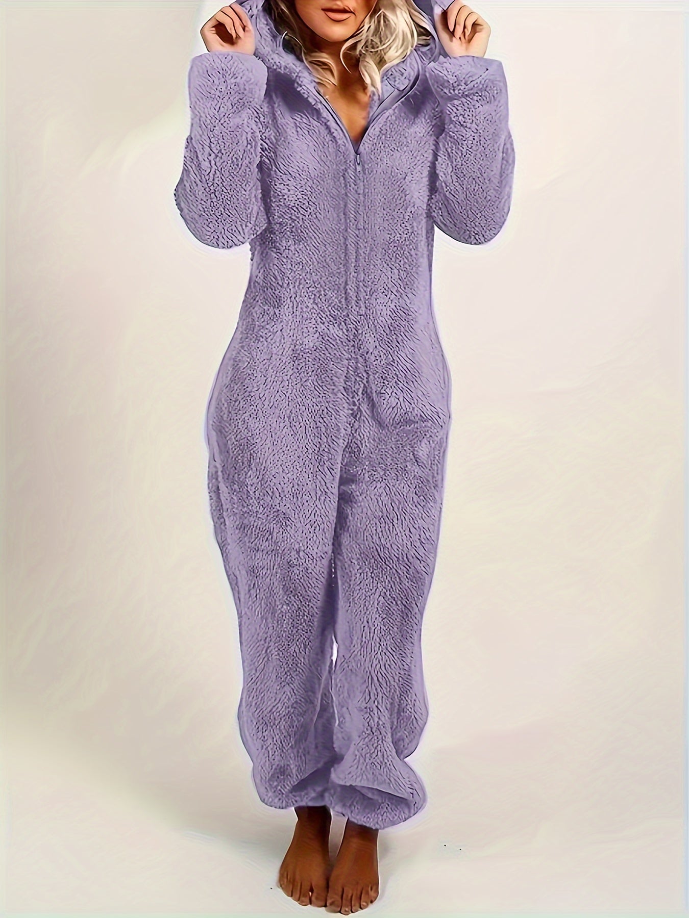 Fuzzy Cozy Hooded Pajama Jumpsuit - Comfy &amp; Cute Long Sleeve Zipper Pajamas - Women's Lingerie &amp; Sleepwear - Music Festival