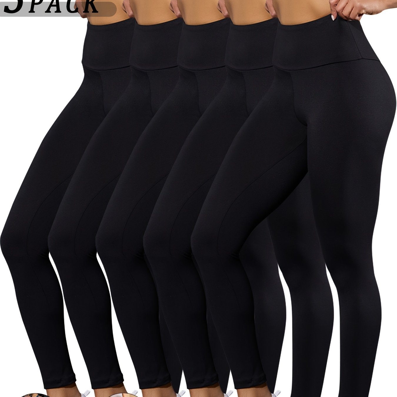 5 pairs - Super Soft Leggings for Women - High Waisted Tummy Control - No See Through Workout, Yoga, Running, Pants Leggings